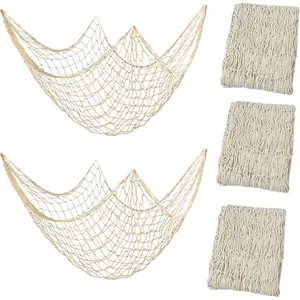 3 Pack Fish Net Decorations for Party, 80x40 Inch Natural Cotton Fishing Net Decor for Under The Sea Hawaiian Beach Party, Thick Nautical Netting for Wall Table Ceiling Decoration