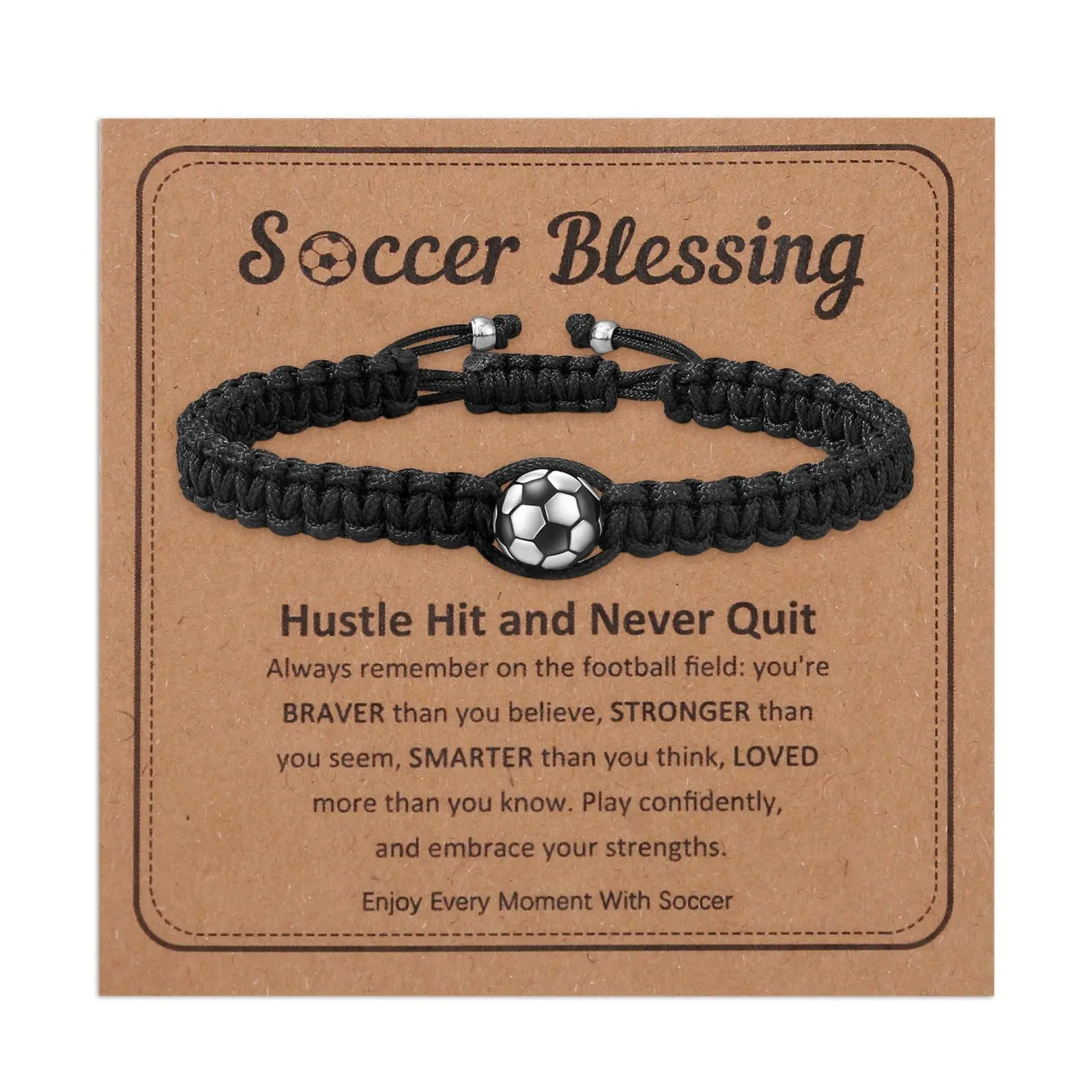 OIDEA Unisex Adjustable Braided Rope Bracelet - Alloy Textured Ball Charm, Soccer-Inspired Sporty Design, Encouraging Gift with Inspirational Card for Teen Athletes, Adjustable Fit summerwins,summerwins