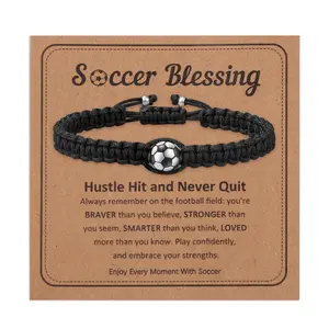 OIDEA Unisex Adjustable Braided Rope Bracelet - Alloy Textured Ball Charm, Soccer-Inspired Design, Sporty Look, Encouraging Gift with Inspirational Card for Teen Athletes, Adjustable Fit