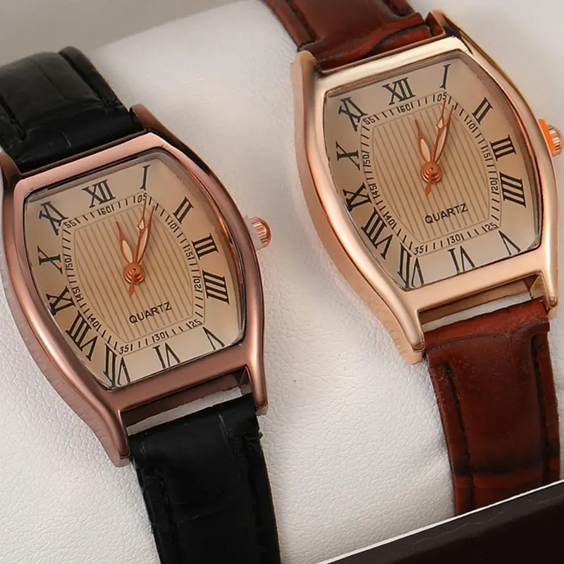 Fashion Roman Numeral Couple Watches, Analog Wristwatches, Stylish Watch, Casual Simple Barrel Dial Quartz Wristwatch for Women & Men, All-match Watch for Birthday Gift without Box, Valentine's Day, Gift
