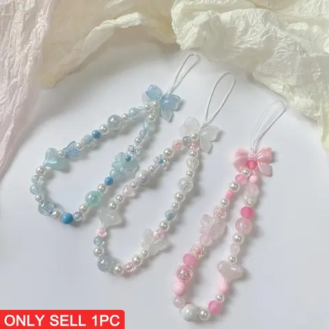 Cute Bow-knot Design Beaded Phone Chain, Fashionable Phone Lanyard, Mobile Phone Lanyard, Fashion Phone Decoration Accessories for Women & Girls, Cell Phone Charm, Phone Accessory
