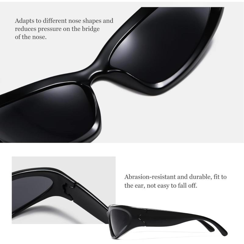 Y2K Glasses & Sunglasses 2000s Retro | Black Rave Party Shades | Futuristic Rimless Wrapround UV400 Polarized Sunglasses for Women Men | Unisex Sports Fashion Sun Glasses