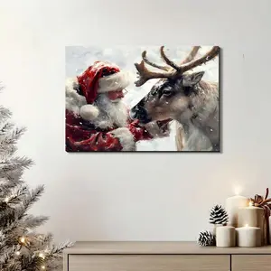 Santa's Reindeer Framed Christmas Canvas Wall Art for Living Room Winter Pictures Wall Decor Canvas Prints for Bedroom Santa Christmas Gifts for Wall Decorations