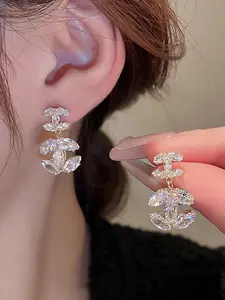 Rhinestone Decorated Earrings, Fashionable Jewelry for Women & Girls, Trendy All-match & Exquisite Jewelry for Birthday Gift