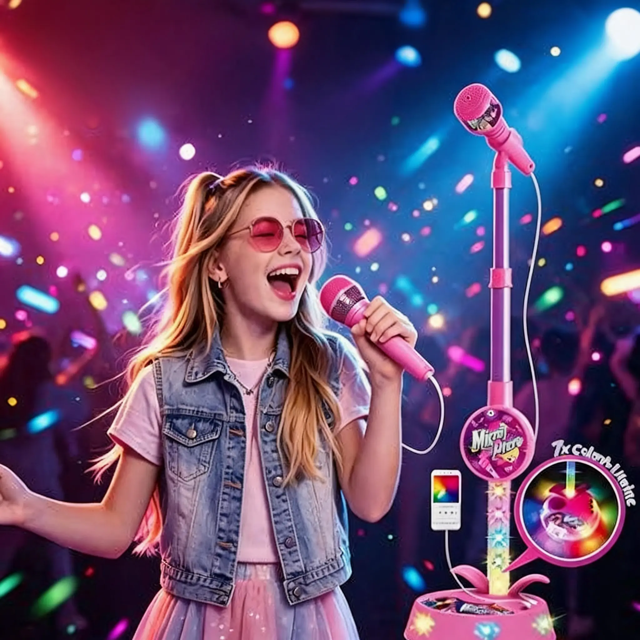 Kid's Model Karaoke Machine for Singers,Rechargeable Karaoke Machine Toys with Adjustable Stand,Kids Microphone with Flashing Stage Lights Adjustable Stand Gift