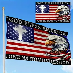 God Bless America One Nation Under God Flag, Bald Eagle  American Patriotic Flag, Polyester  USA Flag with 2 Grommets for Indoor Outdoor Yard Home Decor