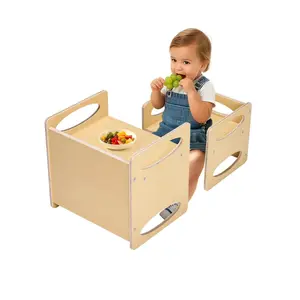 VEVOR Montessori Weaning Table and Chair Set, Wooden Toddler Table and Chair Set for Aged 1-5, Adjustable Height Kids Montessori Chair and Activity Table, Ideal for Reading, Eating, Playing - Natural