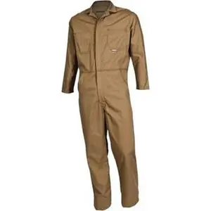 Men's Full-Length Arc Flash Coveralls, Plain Indura Ultra Soft Cotton Nylon Workwear, 8.2 cal/cm², 6 Pockets, Zipper Closure, Size 5XL, Khaki, Mens Clothing