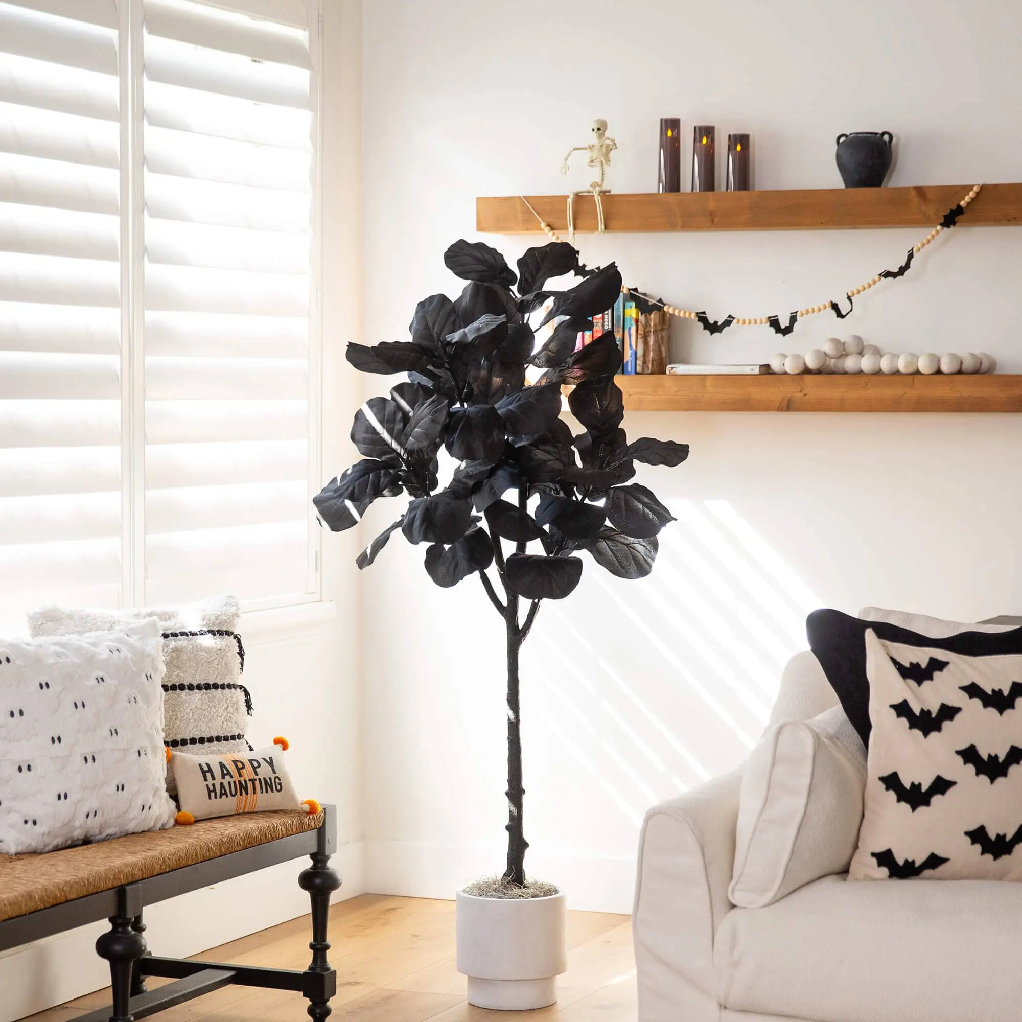 Trend 5-ft Artificial Spooky Halloween Black Fiddle Leaf Tree with Bendable Branches, Harvest-Themed Decorative Plant for Home Decor, Plants