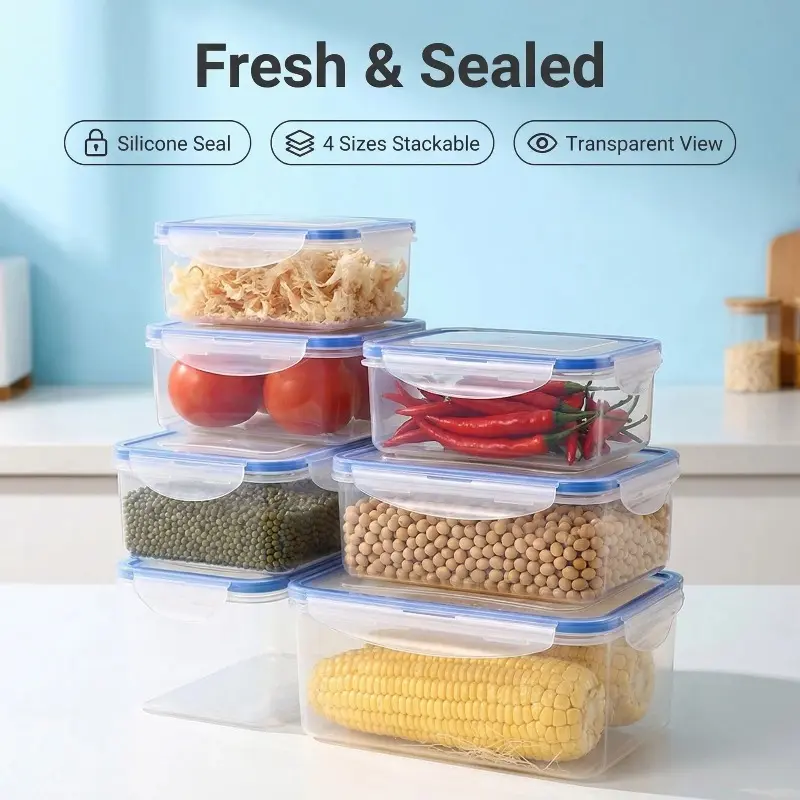 4-Pack Glass Airtight Food Storage Containers with Lids - Airtight Meal Prep, Fridge Storage Container, Kitchen Organization Solutions, Leak-Proof Locks, BPA-Free, Easy to Clean, Food Cover Compatible, Microwave & Dishwasher Safe