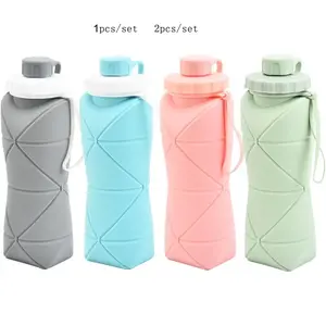 Foldable Silicone Travel Water Bottle 20oz (600ML), Reusable Leak-Proof Sports Water Jug with Handle, Leakproof Water Bottle, 1pc/2pcs Set, Portable Sports Bottle, Sports Drinking Bottle, Travel Bottled Drinkware, Sports Water Bottles