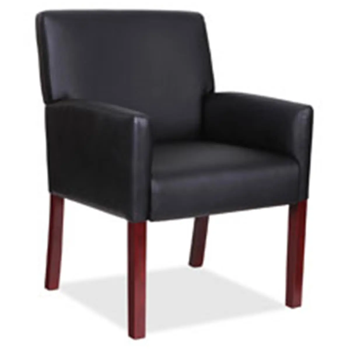 Lorell LLR20027 Full-Sided Fixed-Arm Leather Side Chair - Cushion Seat, Sturdy Wood Frame, Black Mahogany, for Guests, Reception Area, Fixed Arms