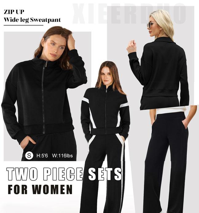 WIHOLL Lounge Sets for Women 2025 Sweatsuit 2 Piece Outfits Sweatshirt Wide Leg Sweatpant Tracksuit Matching Set