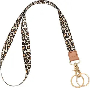 Badge Lanyard for ,  Lanyard Strap with Dual Keyrings Metal Hook for ID Badges, Long Cute Lanyard  for Women Girls, Leopard