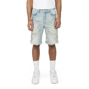 Smoke Rise Rhinestone Jean Shorts Lucent Blue