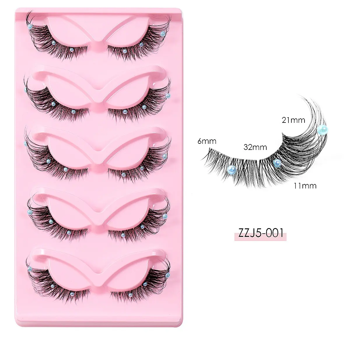 Clear Band Corner Lashes – Foxy Cat Eye 3D Wispy Lashes (ZZJ5-001)