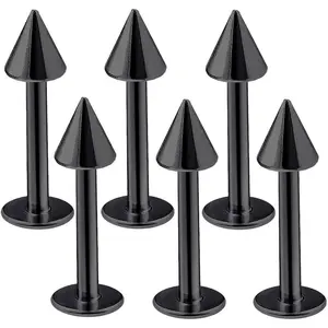 bodyjewellery 6 count 16g Labret Stud Lip Ring Cartilage Tragus Snakebite Monroe Triple Forward Helix Conch Medusa Lobe Black Spike - 8mm