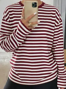 Women's Milk Silk Long Sleeve T-Shirt, & Striped Design, Breathable Fabric, Perfect Summer Streetwear, Versatile Option