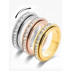 Rotatable Anxiety Ring, Fashion Cubic Zirconia Decor Ring for Women & Men, Wedding Promise Ring, Fashion Jewelry for Party, Daily Decor, Trendy All-match & Exquisite Jewelry for Birthday Gift