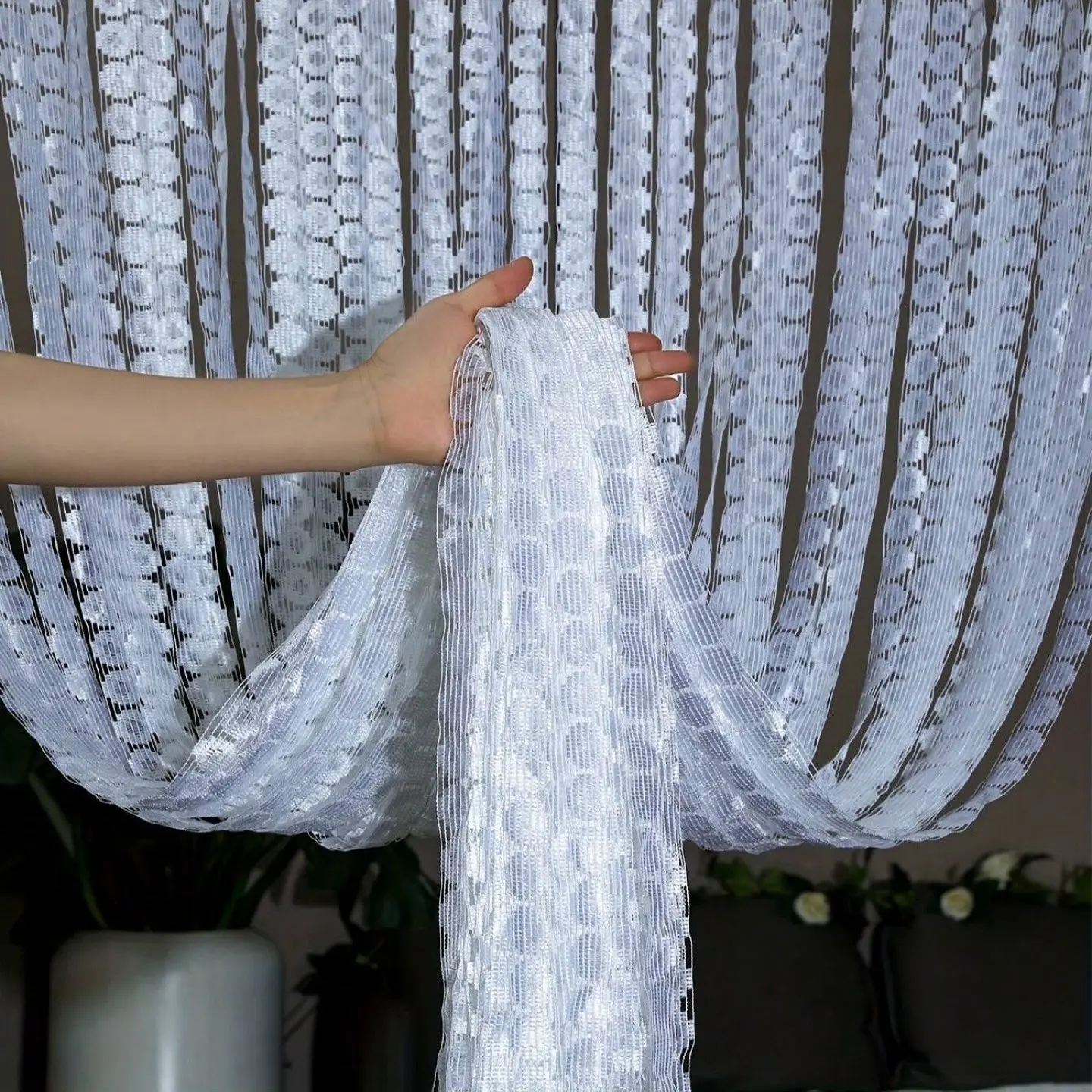 Elegant Lace Cutout Money Plant Decorative Door Curtain, Partition Hanging Screen for Entryway, Curtain for Doorway, Stylish Home Decoration Accessory, Interior Decoration Accessories