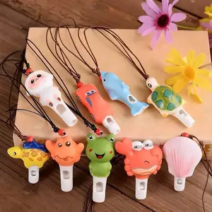 Handmade Porcelain Cartoon Whistles - Cute Animal & Character Ceramic Pendant Whistles with Lanyard for Kids