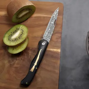 Handmade Damascus Pocket Knife with Unique Wood Handle Vintage EDC restaurant onion and meat cutting daily necessities