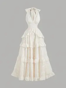 Elegant Backless Butterfly Knot Dress, Layered Ruffle Design, Perfect for Dates, Parties, Holidays, Summer, Boho Style, Chic, Bohemian