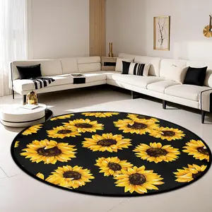 Sunflower Pattern Round Rug, 1 Count Non-slip Soft Floor Mat, Decorative Carpet for Home Living Room Bedroom Study Room, Floral Area Rug