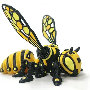 2pcSet (1 Large + 1 Small), 3D Printed Bee Figurines - Wind-up Mechanical Model with Articulated Moving Joints & Movable Wings/Legs, Cyber Mechanical Insect Kinetic Sculpture, Fidget Toy Desk Buddy for Office Decor, Birthday Gift for Him Her Dad Hobbhouse