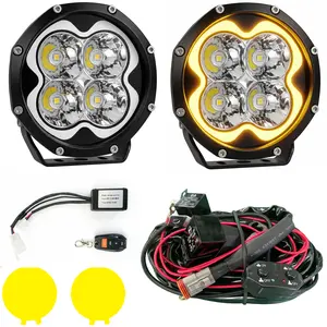 YBYZ 5-Inch 200W LED Pods Strobe Kit - 15000LM Super Bright RGB Backlight, 624M Long Range Spot Beam, Wireless Remote, Wiring Harness, Brackets, Truck Accessories, Car LED Lights for SUVs