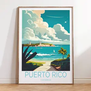 Wedding Gifts, Birthday Gifts, Caribbean Island Travel Print, Puerto Rico Travel Wall Art, Puerto Rico Caribbean Travel Poster, Room Decor, Unframed