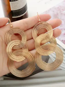 Fashion Elegant Geometric Multi-Layer Metal Hoop Earrings, Ear Hook Design, Statement Earrings, Vintage Unique Style, Exaggerated Creative Long Dangle Earrings for Women