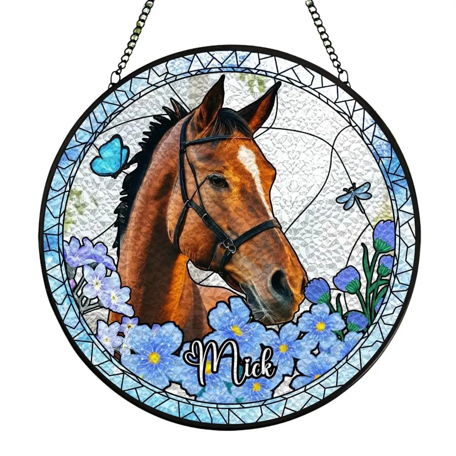 Custom Horse Stained Glass Suncatcher, Personalized Horse Loss Memorial Gifts, Horse Lover Gift, Horse Portrait From Photo, Window Hangings