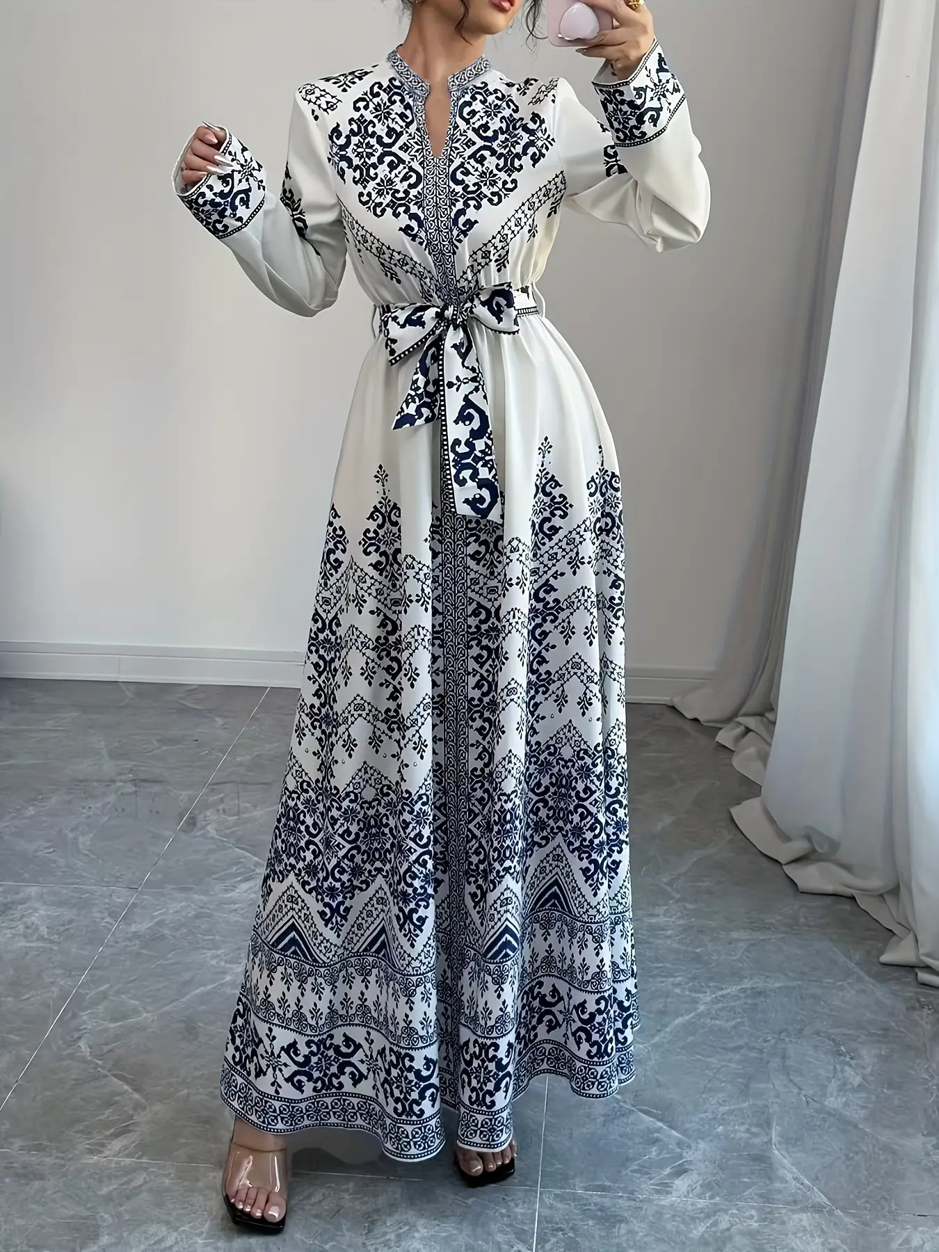 Women's Elegant Long Sleeve Dress, Loose-Fit Woven Fabric, All-Seasons Wear, Vacation & Casual, Unique Design