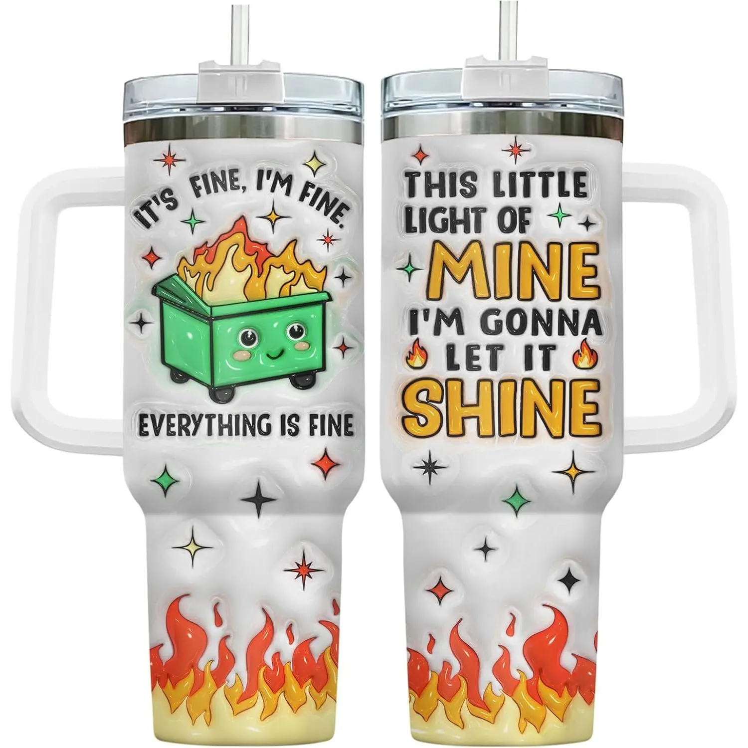 Dumpster Fire Tumbler with Handle and Straw, 40oz Stainless Steel This Little Light Of My Cup, Everything Is Fine Mug, Funny Birthday Gifts for Him Her, Friends & Coworkers, dealsforyou, summerwins, summersale, midyearsale, restock, dealsforyoudays, DFYD