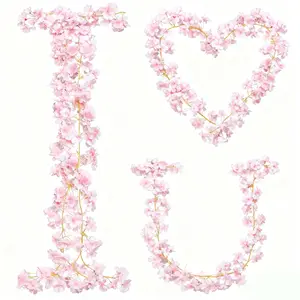 4PC 23.6FT Cherry Blossom Flowers Garland for Pink Flowers Garland Silk Cherry Blossom Vines Hanging for Wedding Party Sakura Cute Spring Summer Decor
