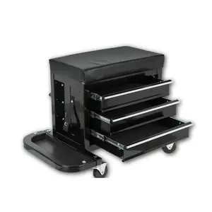 3-Drawer Tool Chest Rolling Mechanic Seat with Tool Trays,350lbs Max Weight Capacity,Black