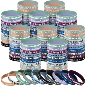 100 count Spanish  Verse Rubber Wristbands Christian  Wristbands Spanish Rubber Bracelets  Inspirational Bracelets for Adult Women Men Religious Gifts Church(Bright)