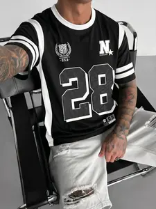 Vintage Y2K Varsity Jersey T-shirt, Oversized Hip-hop Streetwear, Breathable Quick Dry Athletic Tee, Trendy Skater Boy Summer Outfit"