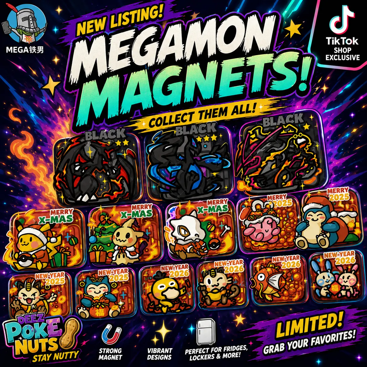 Megamon Magnets | Premium Collectible Anime Monster Fridge Magnet | Random Style - 1 Per Pack