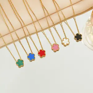 14K Gold Plated 5-Leaf Clover Necklace | Black Onyx Pendant Adjustable Hypoallergenic Jewelry