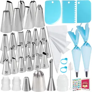Piping Bags and Tips Set - 50 count Cake Decorating Supplies Kit with Icing Frosting Nozzles,Icing Scrapers, & Disposable Pastry Bags - Baking Tools for Cookies,Cupcakes Cake Decorating