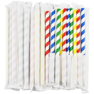 8.5 Inch Long Wide Paper Drinking Straws for Smoothie, Milkshakes - Individually Wrapped, Assorted Color (Pack of 100)