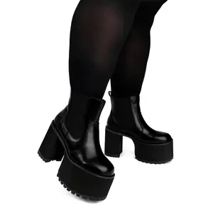 Platform Chelsea Wide Calf Black Boots