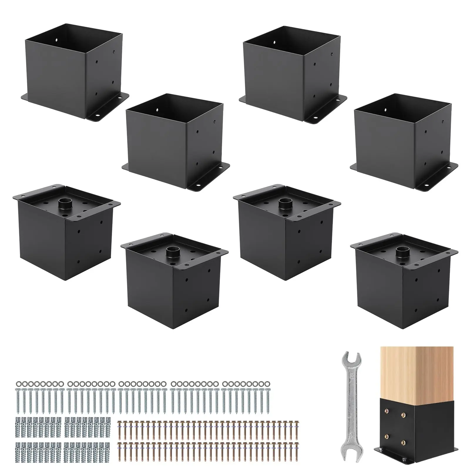 GAOMON Sturdy Deck Post Bracket Kit, 8 PC Powder-Coated Corrosion-Resistant Metal Holders (6x6/4x4 Sizes) with Bolts & Hardware, Easy to Connect Posts for Decks, Fences, Handrails