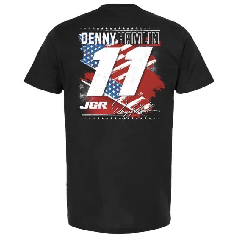 Denny Hamlin #11 NASCAR Racing Tee, JGR Team T-Shirt, American Flag Patriotic Top, Gift for Motorsports Fans Unisex Sweatshirt, Hoodie, Comfort Colors