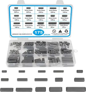 175 count Woodruff Key Stock Assortment, 15 Size Popular Sizes Carbon Steel Round Ended  Key, Parallel Drive Shaft  Set Kit for Fasteners Mechanical Industry Crankshaft