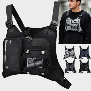 JUMAHE Men's American-Style Tactical Chest Pack - Waterproof Multi-Function Outdoor Bag with Adjustable Strap, Hands-Free Wear, Multiple Pockets, Transparent Touchscreen Front Pocket for Cycling, Running