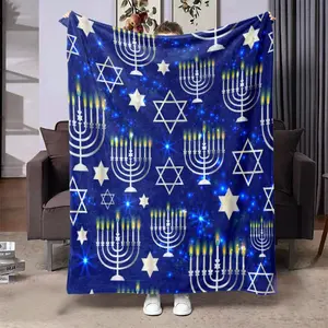 Hanukkah Themed Blanket, 1 Count Star & Menorah Pattern Soft Throw Blanket, Air-conditioned Room Blanket, Warm Nap Blanket for Home & Office