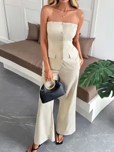 Button Down Tube Top and Pants Set